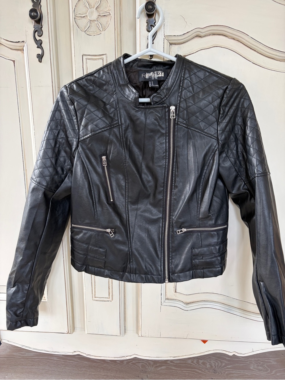 Forever 21 Black Quilted Faux Leather Moto-Style Jacket
